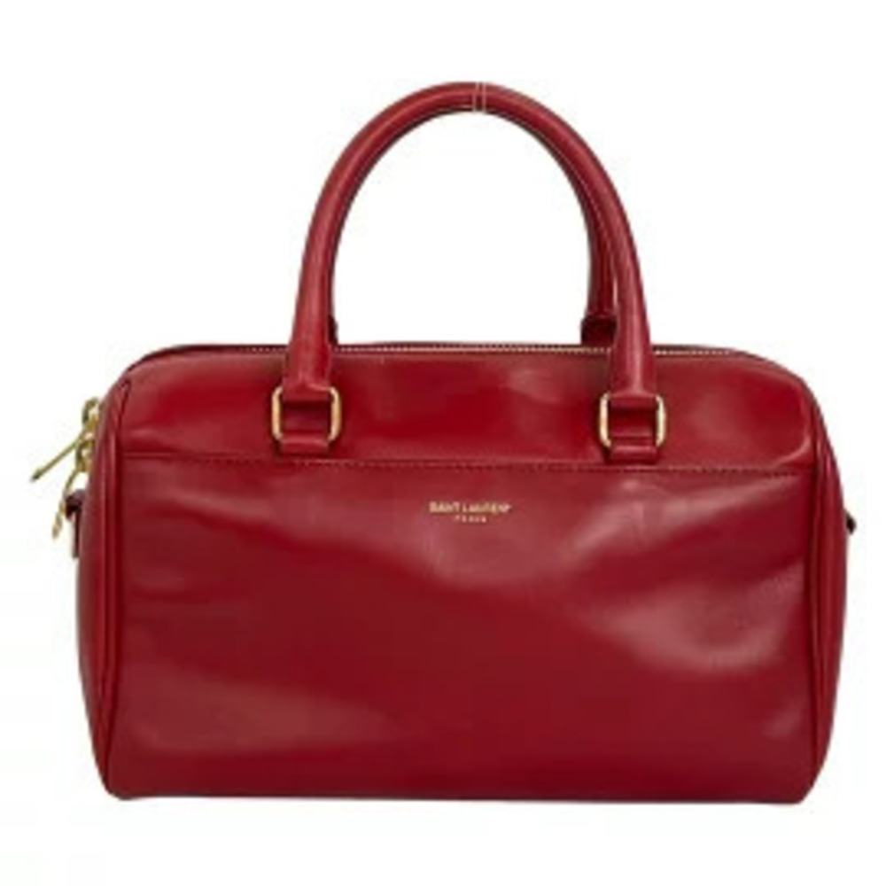 SAINT LAURENT PARIS Baby Duffle Handbag Red Leather